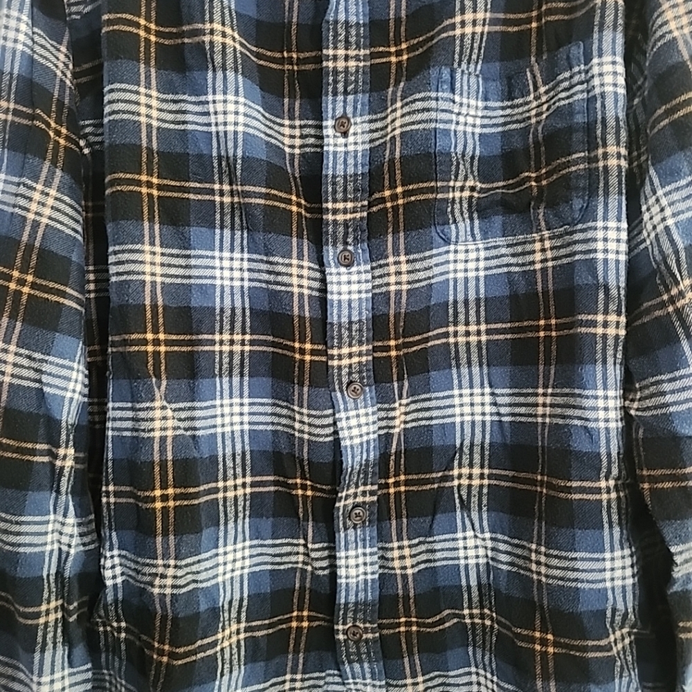 Coft And Barrow Men's Plaid Flannel 100% Cotton Blue Yellow Size Large - Picture 3 of 4